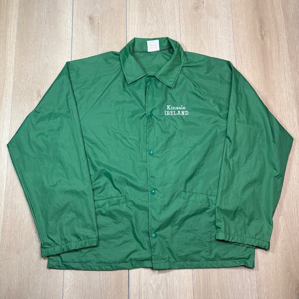Vintage Cardinal Kinsale Ireland Coaches Jacket Green Nylon Windbreaker Mens L